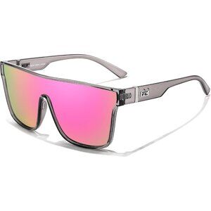 Women's Transparent Grey Frame Pink Mirrored Oversized Square Large Sun Glasses